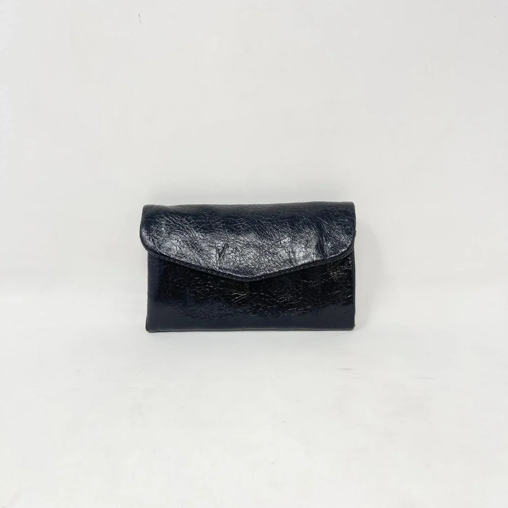 Hobo Lacy Wallet Black Glazed Leather Small TriFold